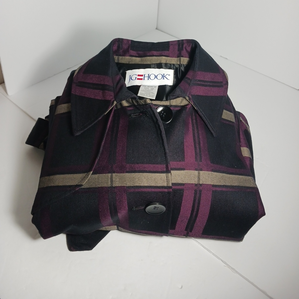 JG Hook Womens Jacket Overcoat Button Down With Belt Cotton Blend Size 6P Coats